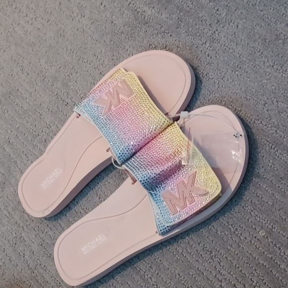 Michael Kors MK Sequined Rainbow Embellished Slide Sandal Women’s Size 9 W/Flaw - Picture 4 of 15